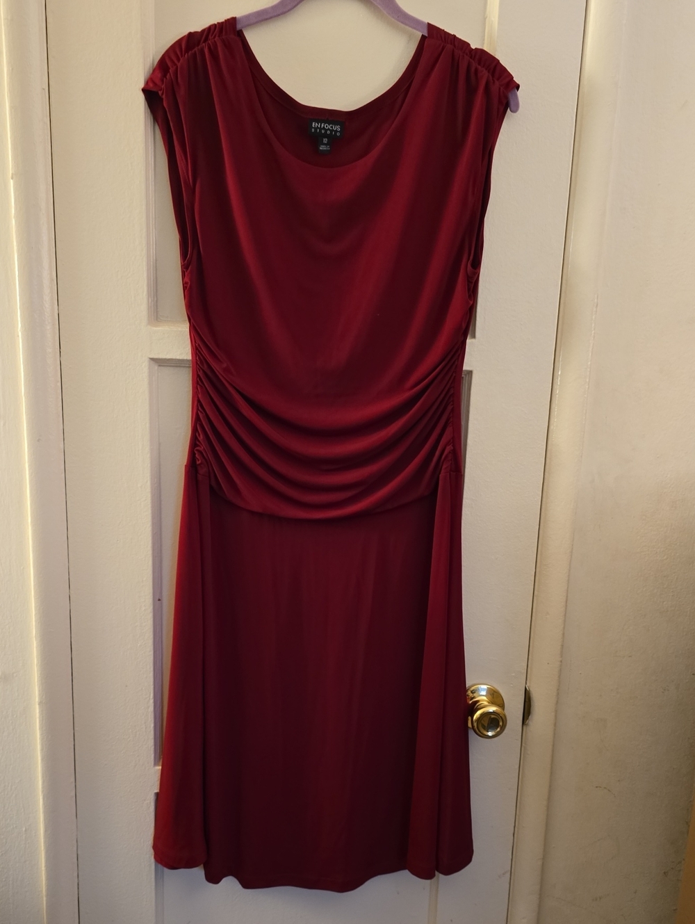 Enfocus Studio Burgundy Ruched Midi Dress